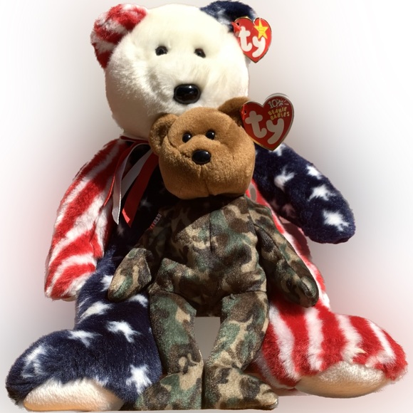 Ty Bundle of 2️⃣ Patriotic Bears 🇺🇸🐻 Spangle Beanie Buddy + Hero Beanie Baby - Picture 3 of 15